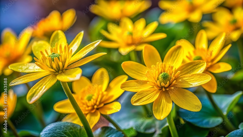 Fototapeta premium Springtime Lesser Celandine Flowers in Bloom - Close-Up Macro Photography