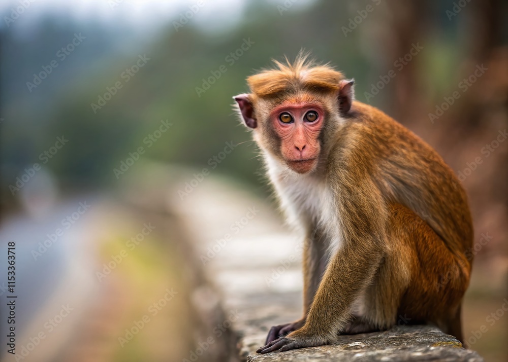 Sri Lankan Toque Macaque Monkey Portrait - Tilt-Shift Photography