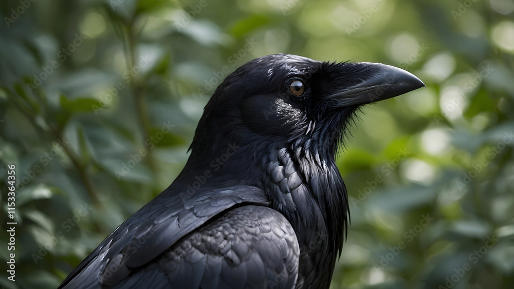 black raven perched on a rustic wooden post, its glossy feathers reflecting subtle shades of blue and purple, set against a blurred background of a misty forest at dawn, photorealistic black raven perched on a rustic wooden post, its glossy feathers reflecting subtle shades of blue and purple, set against a blurred background of a misty forest at dawn, photorealistic