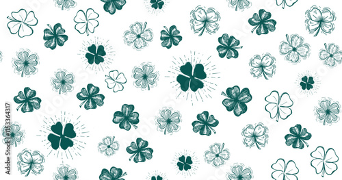 St. Patricks Day pattern on white. Hand drawn illustrations	
