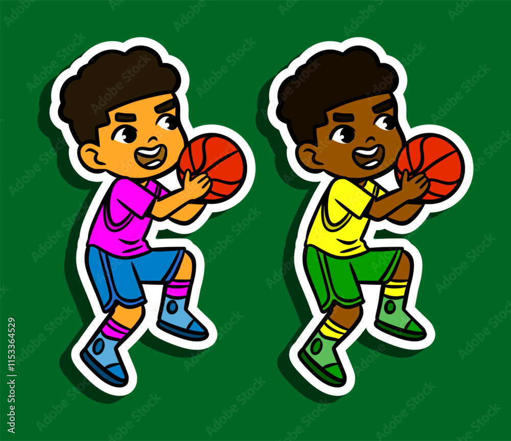 Cute Basketball Player Doodle Sticker Illustration Cute Basketball Player Doodle Sticker Illustration