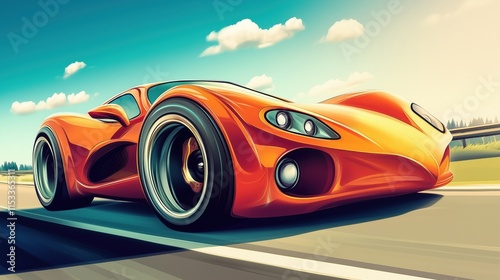 Cartoon Car. Retro Racing Vehicle, Bright Vector Illustration, Modern Auto Design, Funny Sports Style, Cute Transportation Graphic.