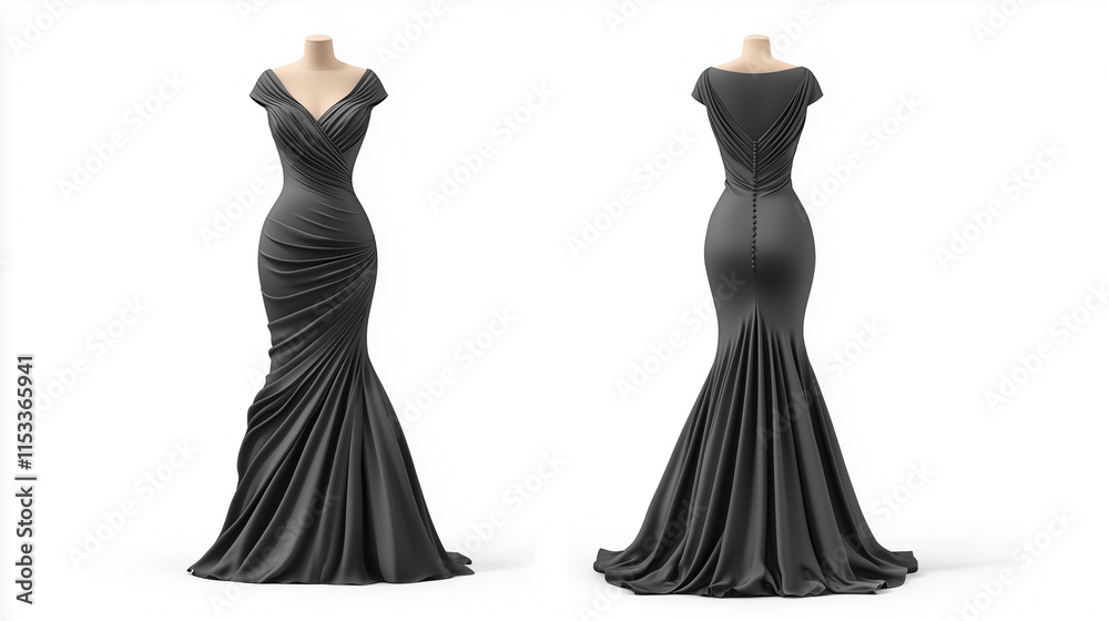 Gray formal dress mockup front and back view isolated on white background for brand presentation
Gray formal dress mockup front and back view isolated on white background for brand presentation