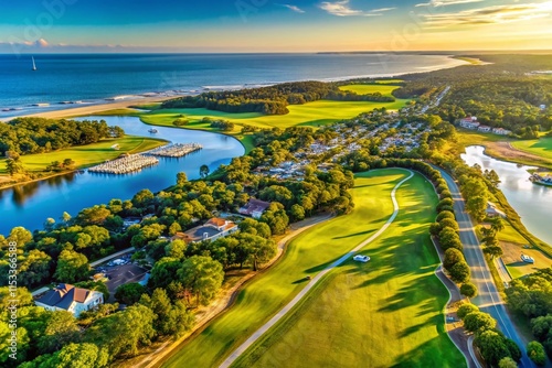 Stunning Aerial View of Harbour Town Golf Links, Hilton Head Island, South Carolina - Lush Greens & Coastal Beauty
