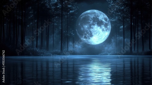 Ethereal moonlit nights Silver rays on still pond photo