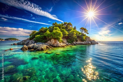 Stunning Croatian Island Seascape: Turquoise Waters & Lush Coastline photo