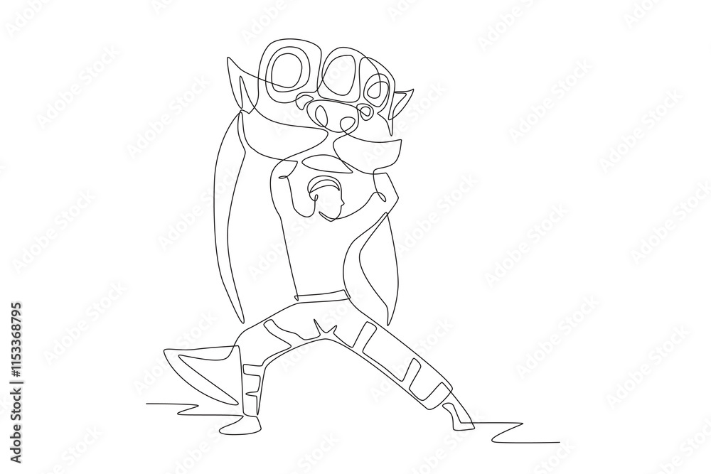 Fototapeta premium Dragon dances concept one-line drawing