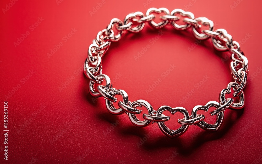 Obraz premium A luxurious bracelet with intertwined heart charms, on a vibrant red background