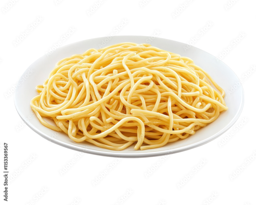 plate of plain cooked spaghetti noodles on transparency background, showcasing their texture and simplicity plate of plain cooked spaghetti noodles on transparency background, showcasing their texture and simplicity
