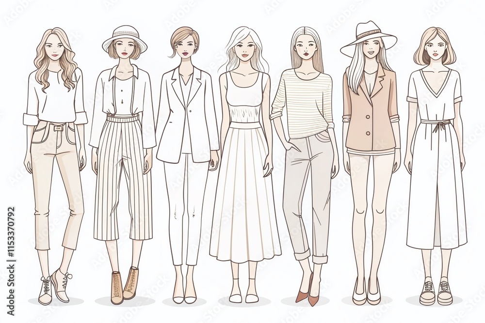 Stylish Minimalist Fashion Girls: Hand-Drawn Outline Doodle Illustrations for Modern Design Projects Stylish Minimalist Fashion Girls: Hand-Drawn Outline Doodle Illustrations for Modern Design Projects