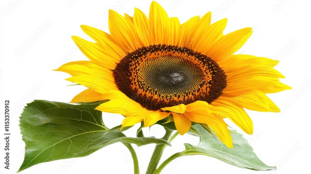 Obraz premium A single bright sunflower isolated against a pure white backdrop