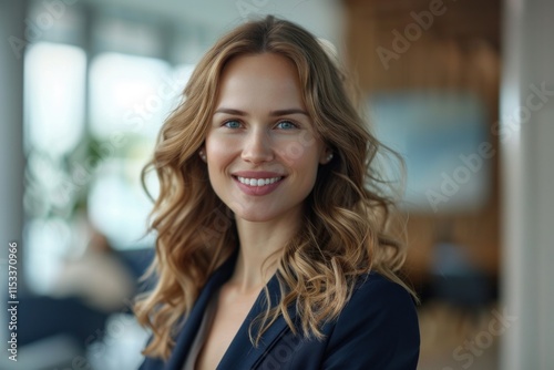 Portrait of a beautiful businesswoman smiling at the camera while standing in the office