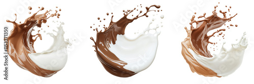 Chocolate mixed white milk. Brown and white color liquid on transparent background