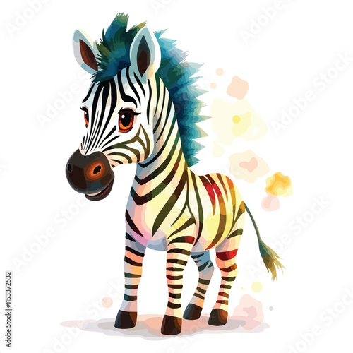 Watercolor vector of a cartoon zebra animation, isolated on a white background, zebra animation