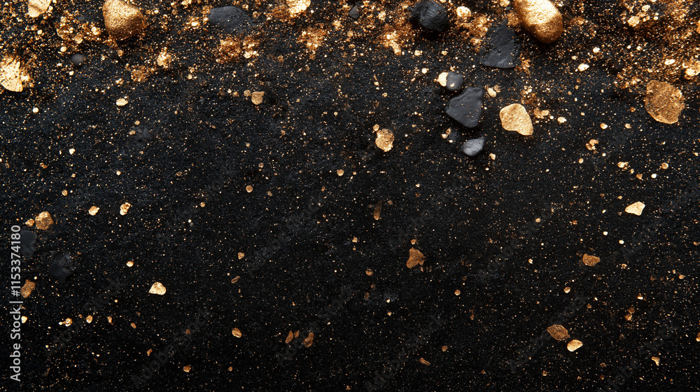Fototapeta premium luxurious composition of gold and black rocks with shimmering glitter accents