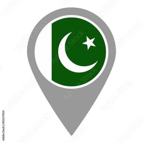 Pakistan flag location pin, flag application, Flag on Location Pin, graphic design, map pointer, vector illustration.