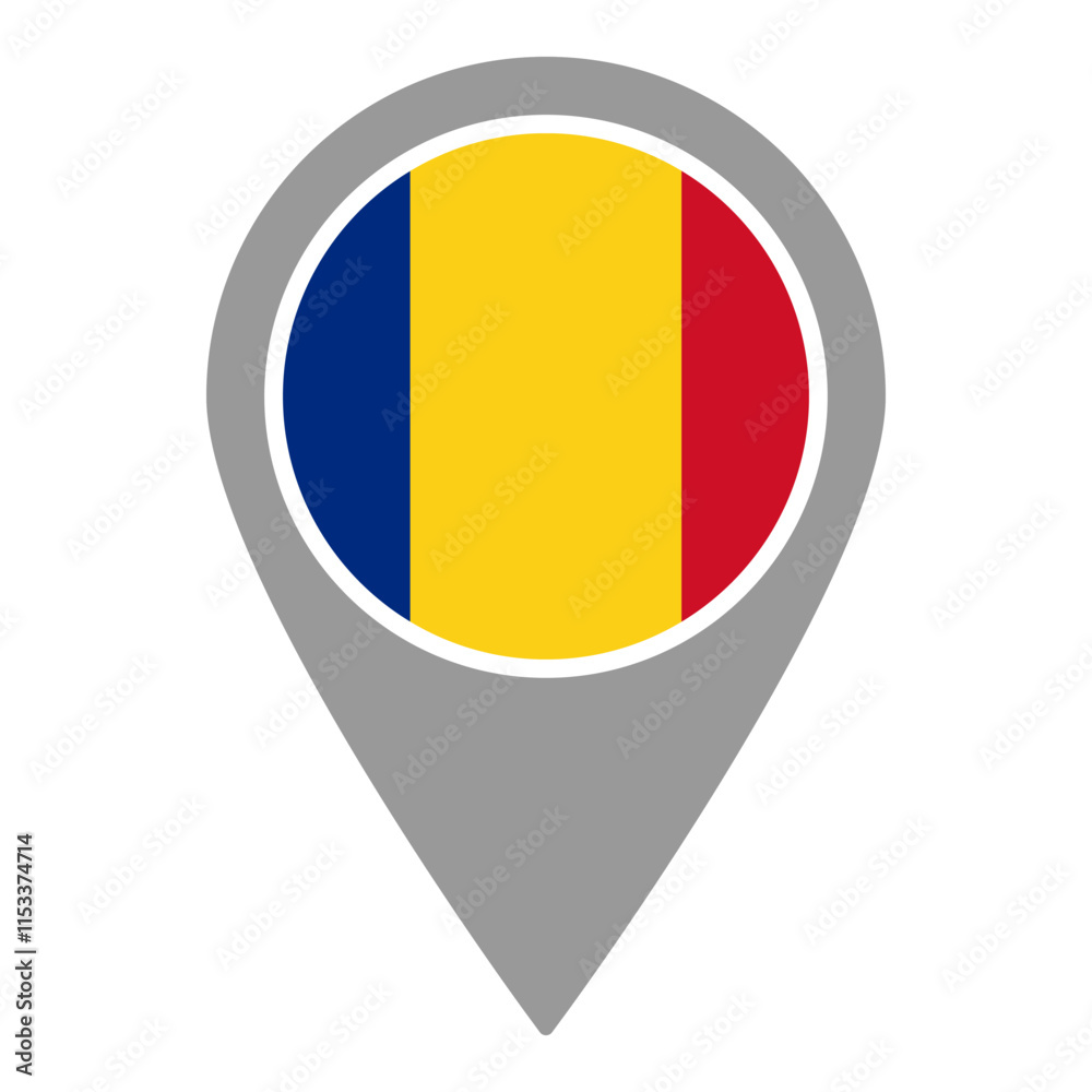 Fototapeta premium Romania flag location pin, flag application, Flag on Location Pin, graphic design, map pointer, vector illustration.
