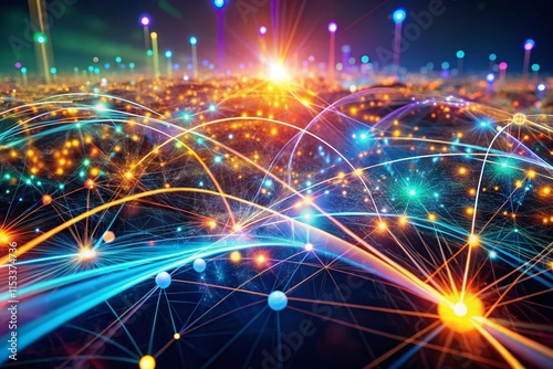 Abstract Digital Network: Long Exposure Visualization of Data Flow and Connections