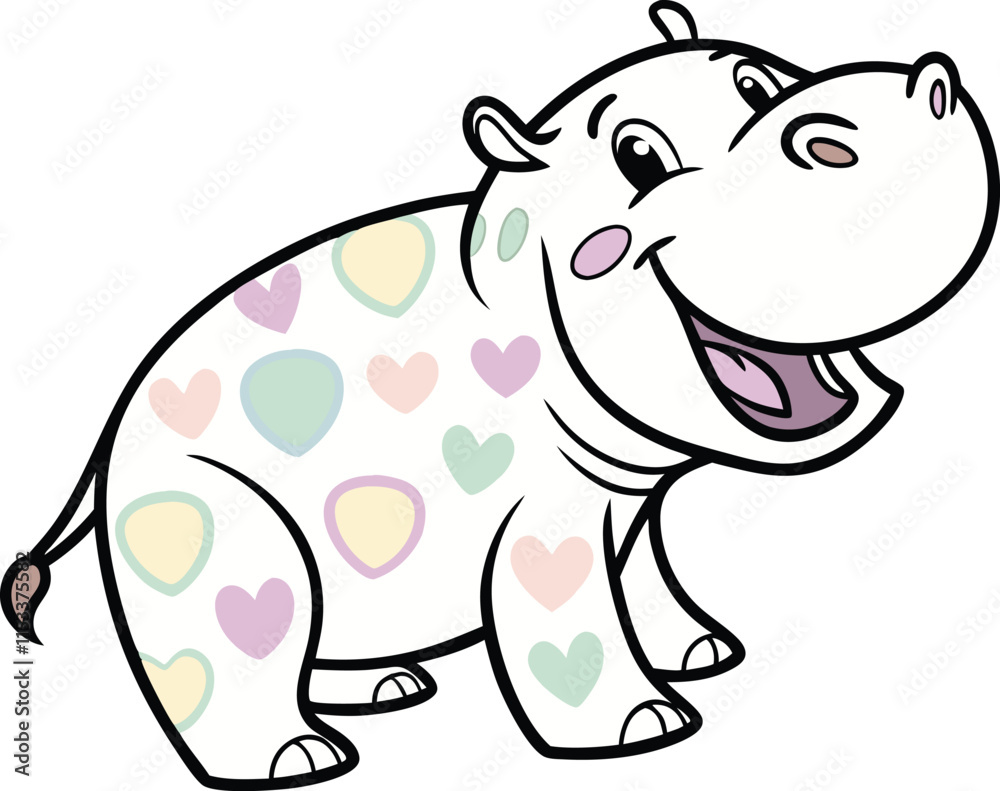 Fototapeta premium Happy Hippo with Candy Hearts 