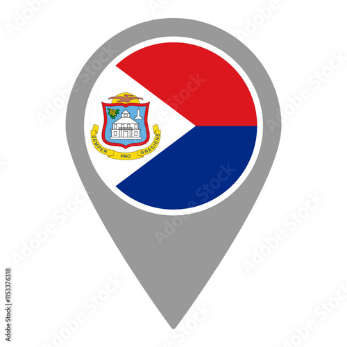 Sint Maarten flag location pin, flag application, Flag on Location Pin, graphic design, map pointer, vector illustration.