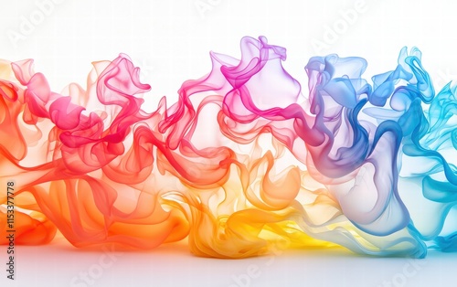 A surreal combination of vibrant pastel gradients forming fluid wave patterns on a bright white background photo