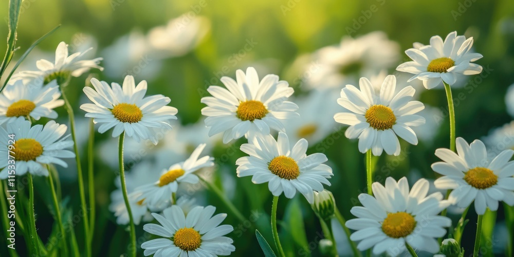 Close-up of Daisies with Shallow Depth of Field in Sunlight