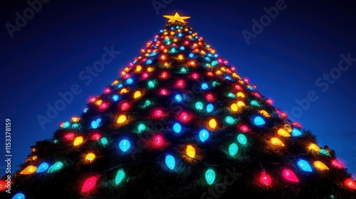 Illuminated Christmas tree at night.