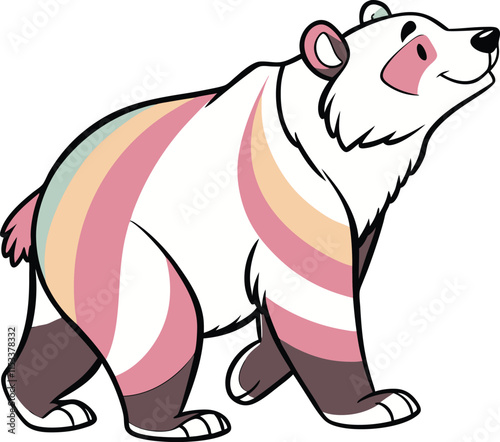 Rainbow Panda:  A whimsical and colorful illustration of a happy panda bear with a rainbow stripe design