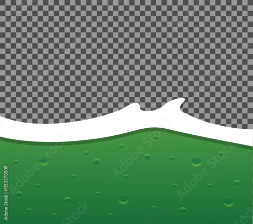 Foaming and Bubbling Green Bear or Soda Drink on Transparent Background. Drinks and refreshing beverages concept vector art