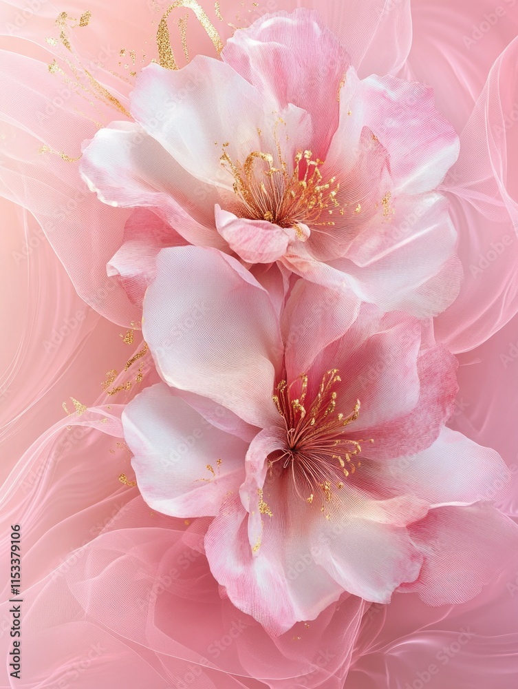 This is a high-resolution image of an artistic, abstract floral arrangement featuring pink flowers.