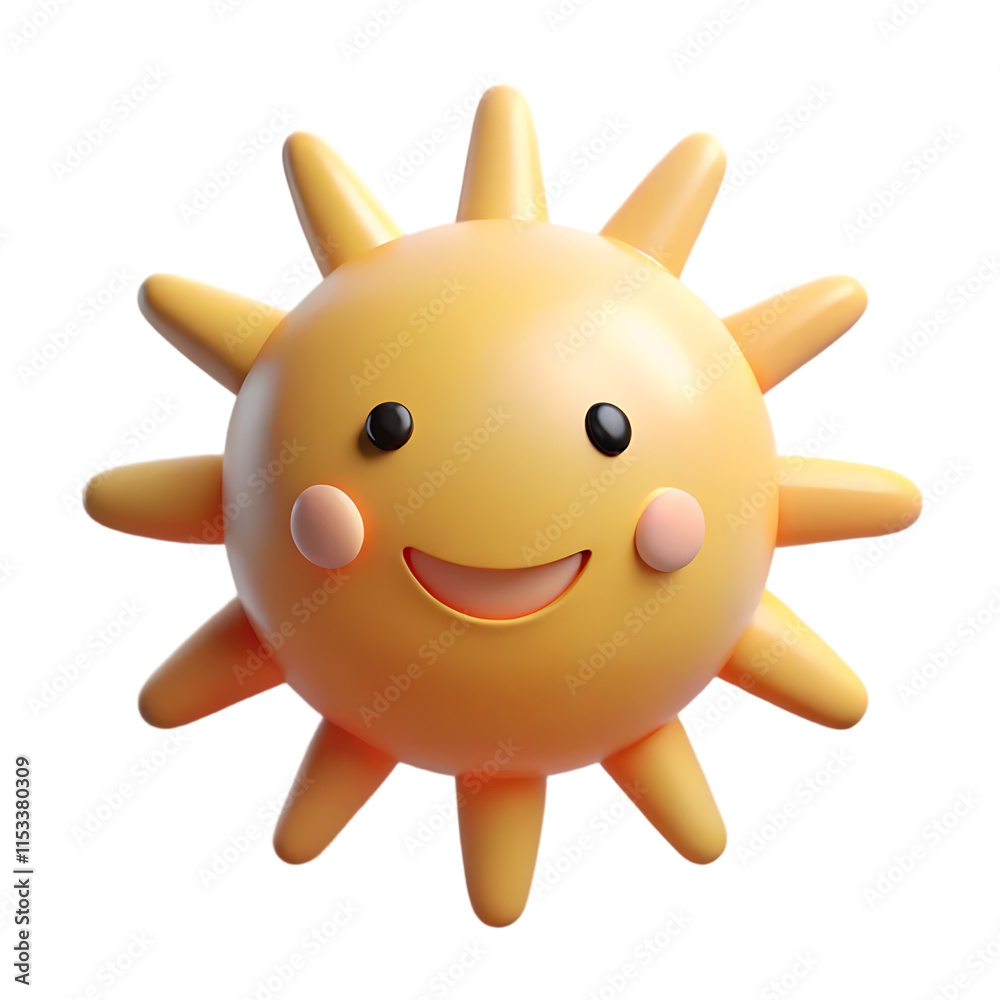 3D Cheerful Cartoon Sun with a Smiling Face on Transplant Background 3D Cheerful Cartoon Sun with a Smiling Face on Transplant Background