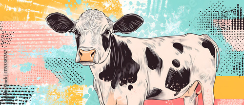 Cows Farm Life and Cows milk in Doodle Pop Art and Realism Styles for advertising photo