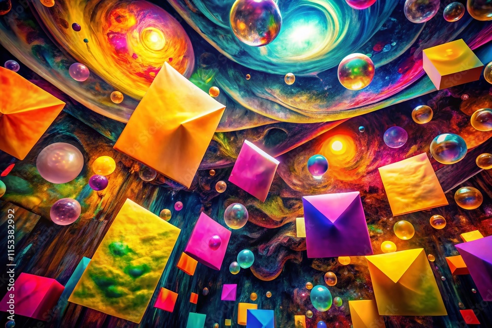 Fototapeta premium Surreal Floating Post-it Notes Brainstorming Ideas, Abstract Thought Concept