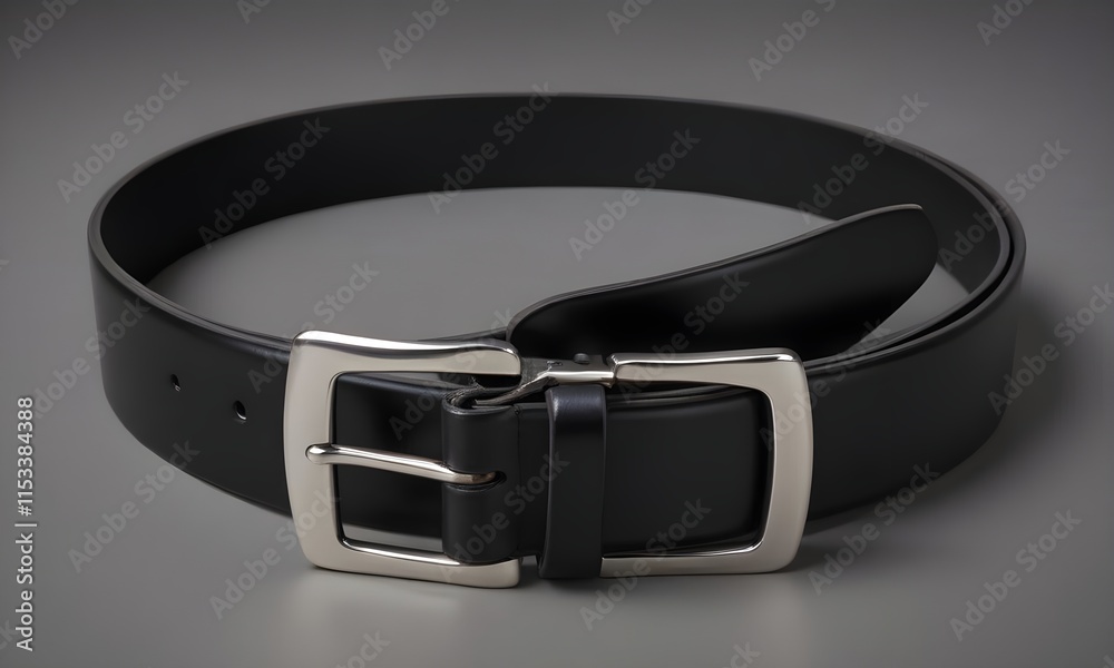 A black leather belt with a silver buckle A black leather belt with a silver buckle