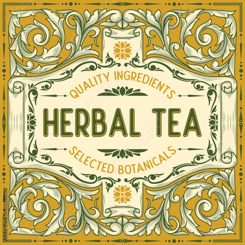 Herbal Tea - ornate vintage decorative label