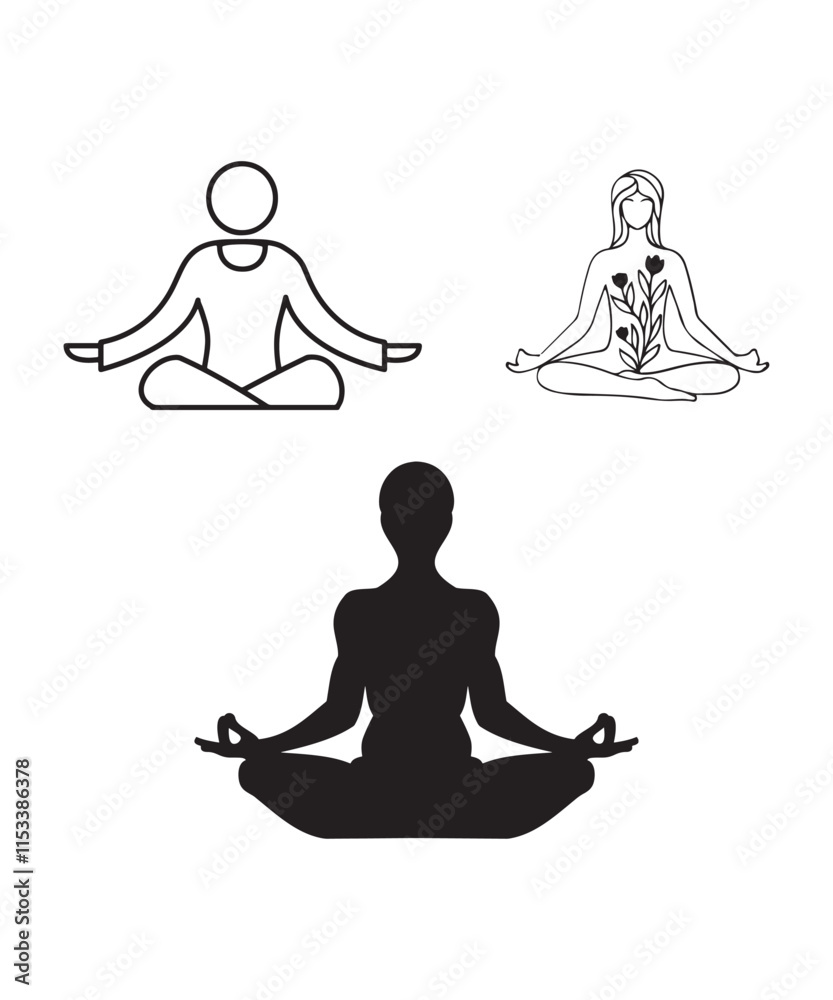 Lotus Position Yoga Vector Line icon set. Lotus Position Yoga Vector Line icon set.