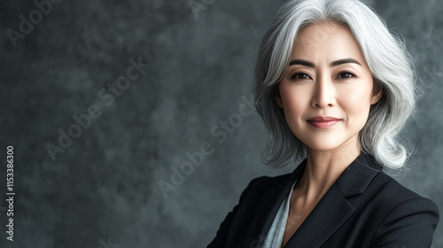 A Mature 50-Year-Old Asian Businesswoman, Looking Confidently photo