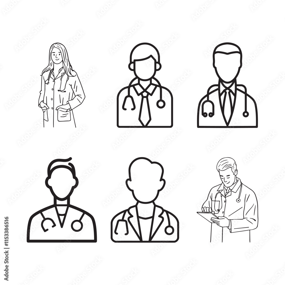 Medical Doctor Professionals Line Art Icons Set. Medical Doctor Professionals Line Art Icons Set.