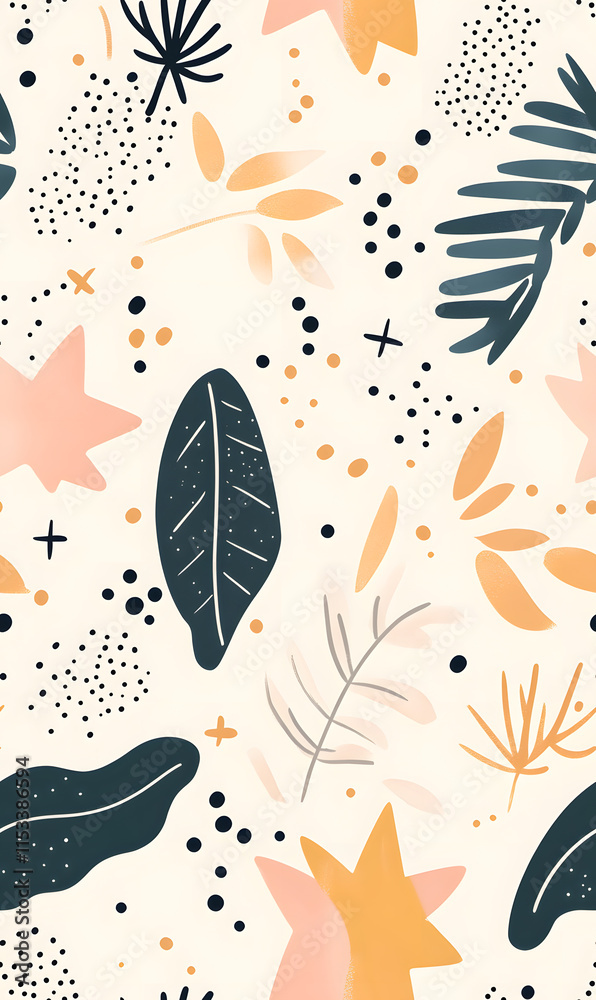 Fototapeta premium floral flower and leaf elements modern doodle illustrator seamless pattern for wallpaper or background