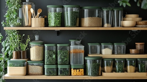Wallpaper Mural Organized Kitchen Pantry With Herbs And Grains In Storage Containers Torontodigital.ca