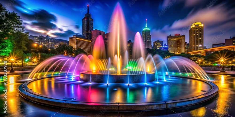 Naklejka premium Surreal Pittsburgh Point Fountain: Dreamlike Water Sculpture at Night
