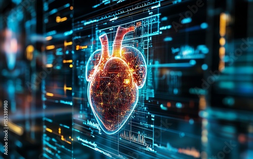 Hightech diagnostic tools analyzing heart disease, showcasing the role of technology in detecting cardiovascular conditions through digital imaging and data analysis