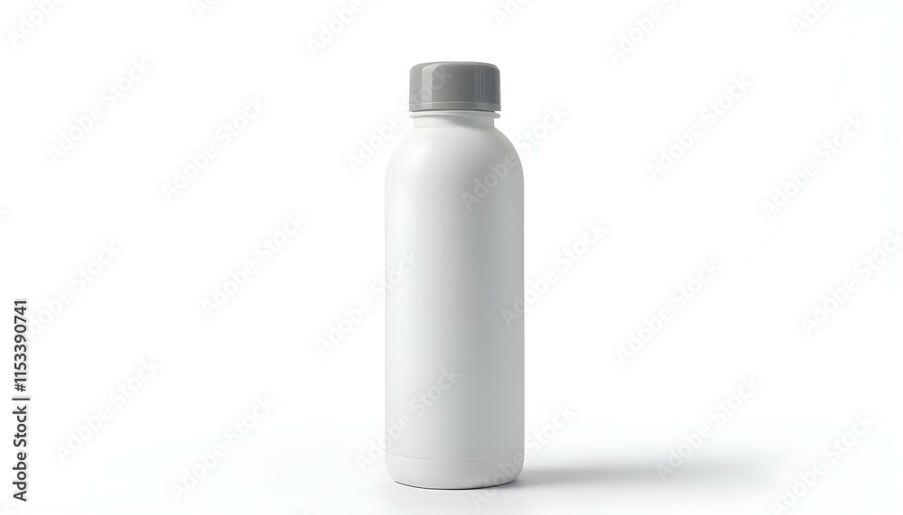 A white plastic bottle with a gray cap A white plastic bottle with a gray cap
