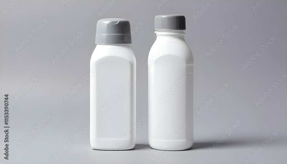 A white plastic bottle with a gray cap A white plastic bottle with a gray cap