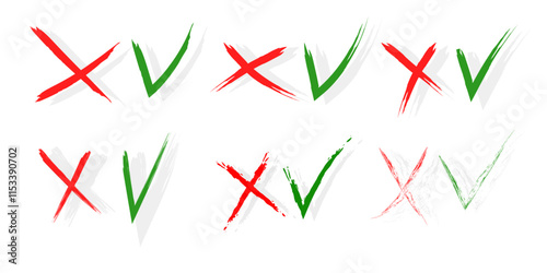 Red incorrect mark. Green correct mark. Cross, tick. Not really. Answers to questions. answer options Vector illustration