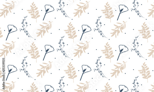 Beautiful pattern with leaves, flowers and other plants on a background