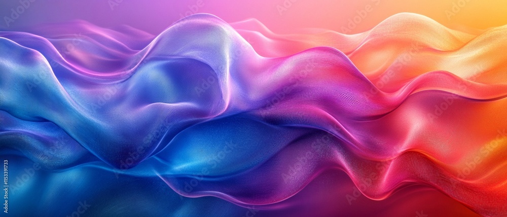 Fototapeta premium 3D render has a glossy, wavy texture of fabric with a beautiful, iridescent holographic backdrop.