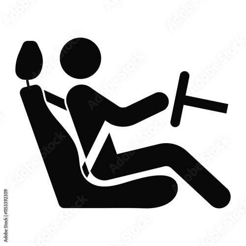 Man sitting in the driver's seat vector icon. Driver symbol for automotive design, vehicle operation, and transportation themes. Black silhouette isolated on white background. photo