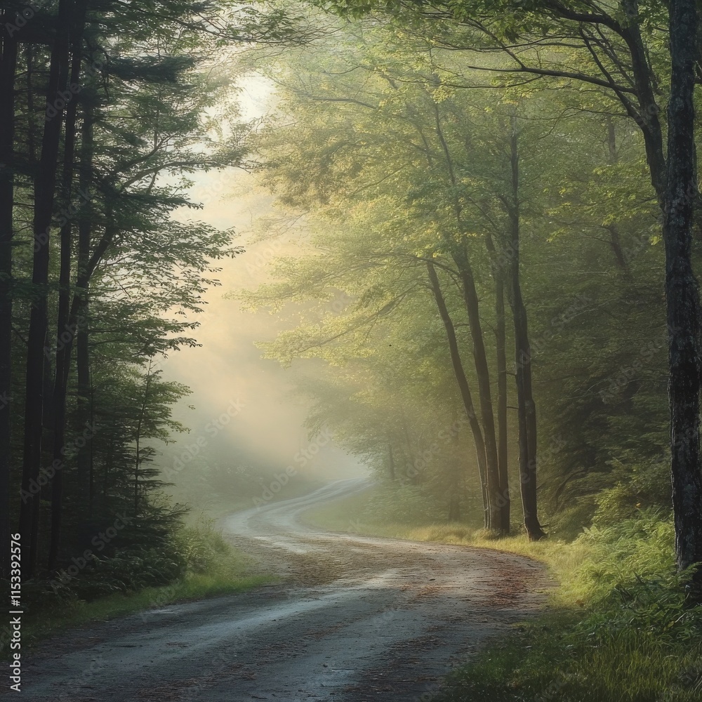 Obraz premium Fairy forest in fog. Fall woods. Enchanted autumn forest in fog in the morning. Old Tree. Landscape with trees, colorful orange and red foliage and blue fog. Nature background. 