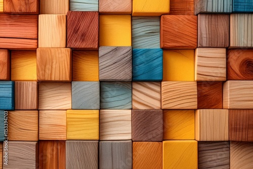 Colorful wooden cube background texture. (22)